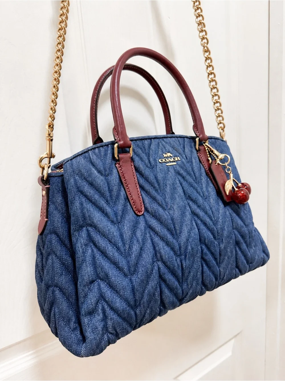 Coach Sage Carryall Quilted Denim Leather Satchel Crossbody